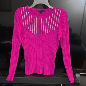 INC International Concepts Fuchsia Long Sleeve Top with Silver Accents